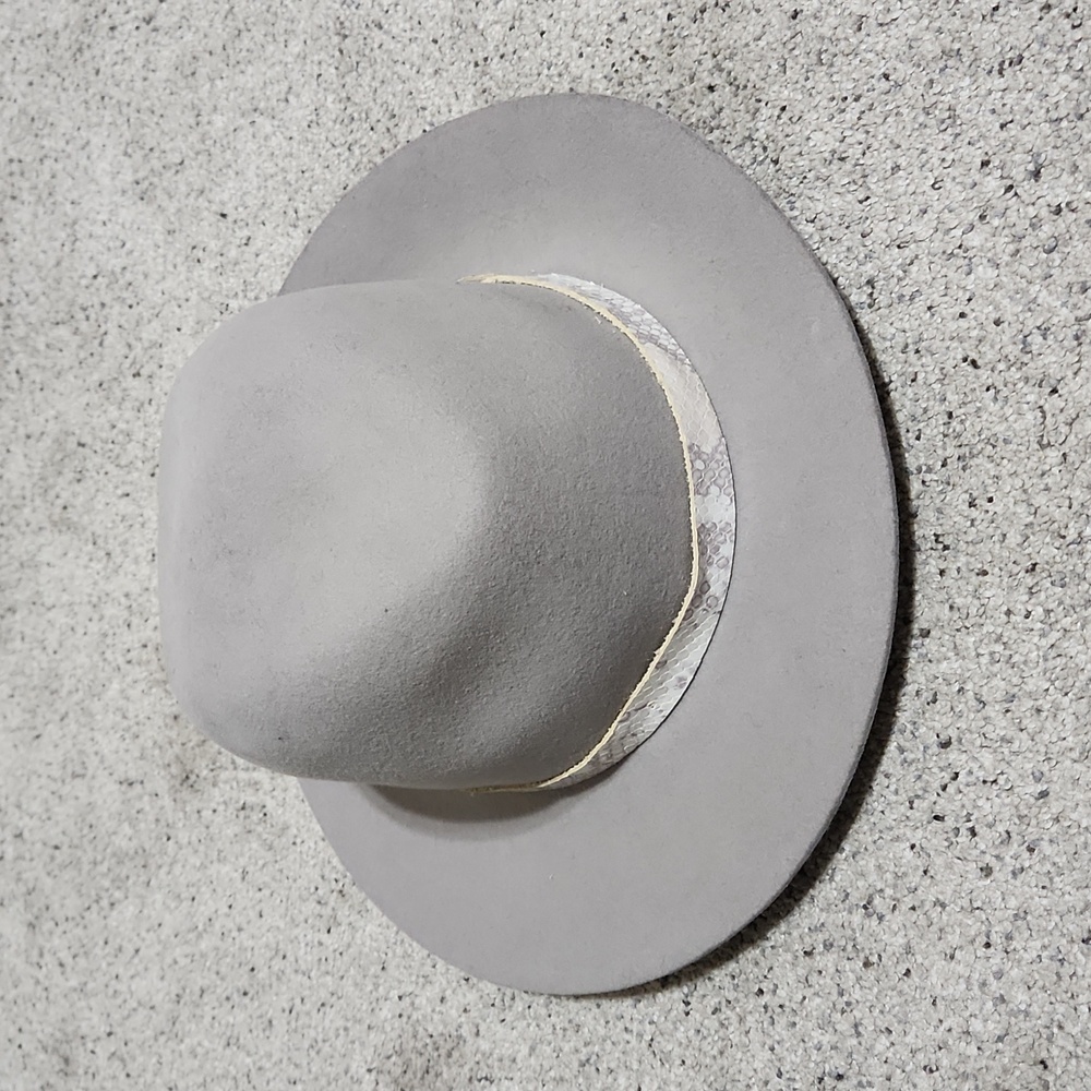 RAG & BONE Fedora Grey Wool Hat with Snakeskin Trim Size Large - Picture 4 of 11
